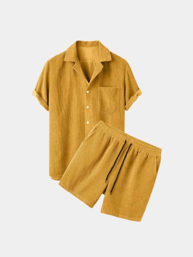 Set Estivo in Velluto a Corda con Pantaloni Corti e Camicia