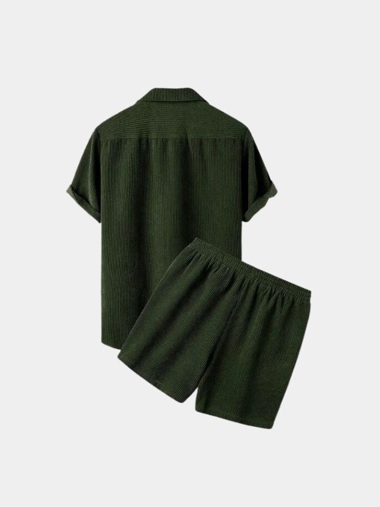 Set Estivo in Velluto a Corda con Pantaloni Corti e Camicia