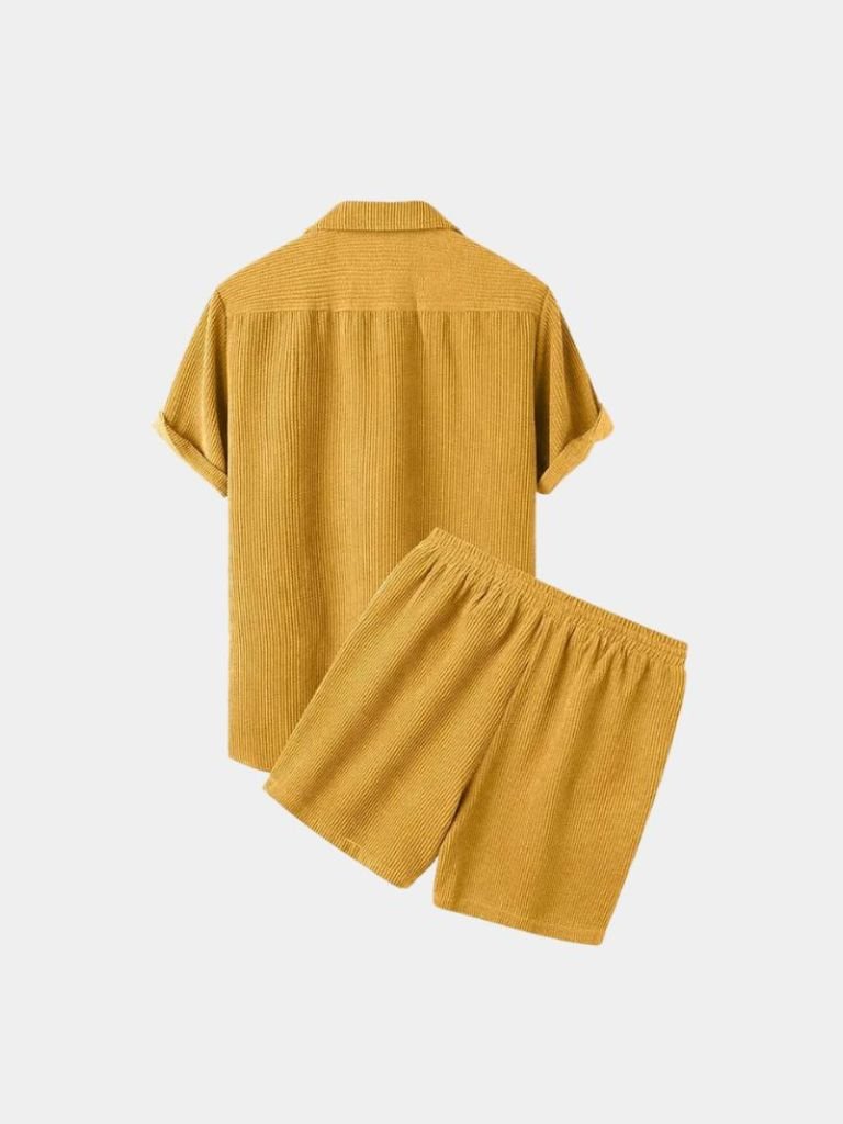 Set Estivo in Velluto a Corda con Pantaloni Corti e Camicia