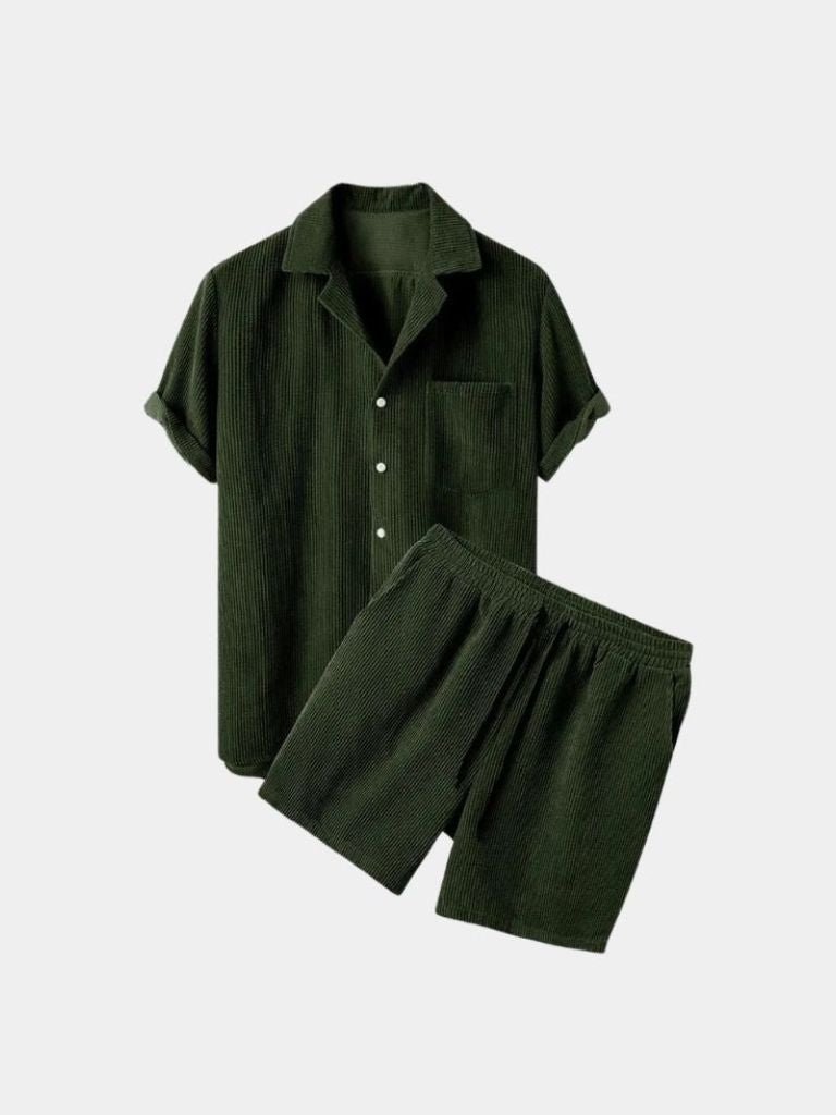 Set Estivo in Velluto a Corda con Pantaloni Corti e Camicia