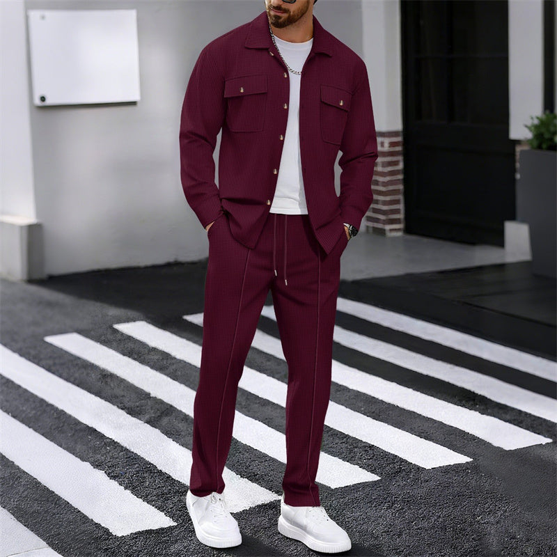 🔥 SCONTO DEL 50%! ⏰ Completo da uomo con giacca abbottonata + pantaloni in maglia a nido d'ape – Taglio ampio, tessuto traspirante e stile casual elegante 👕👖