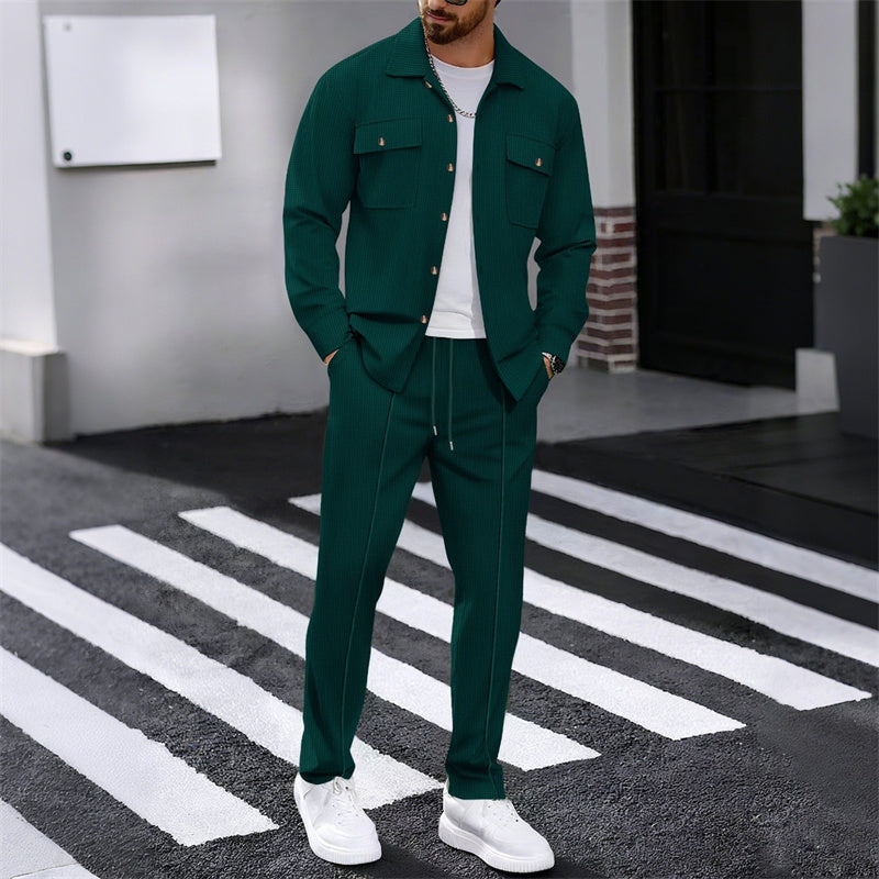 🔥 SCONTO DEL 50%! ⏰ Completo da uomo con giacca abbottonata + pantaloni in maglia a nido d'ape – Taglio ampio, tessuto traspirante e stile casual elegante 👕👖