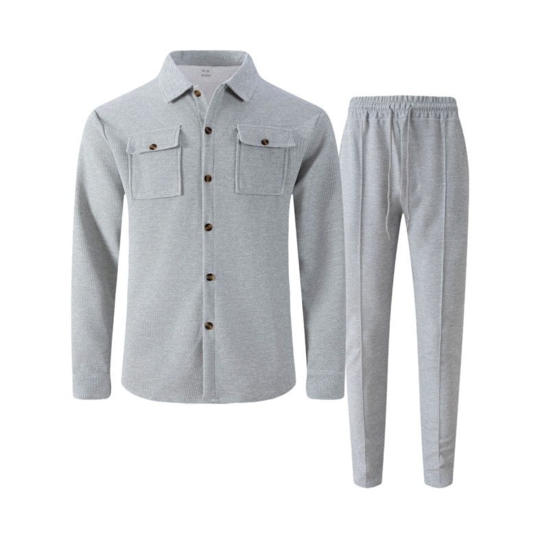 🔥 SCONTO DEL 50%! ⏰ Completo da uomo con giacca abbottonata + pantaloni in maglia a nido d'ape – Taglio ampio, tessuto traspirante e stile casual elegante 👕👖