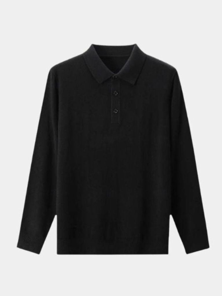 Pullover Polo con Bottoni in Lana