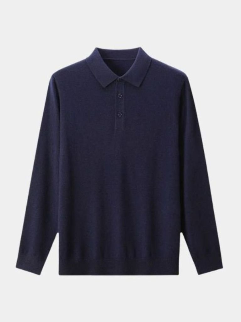 Pullover Polo con Bottoni in Lana
