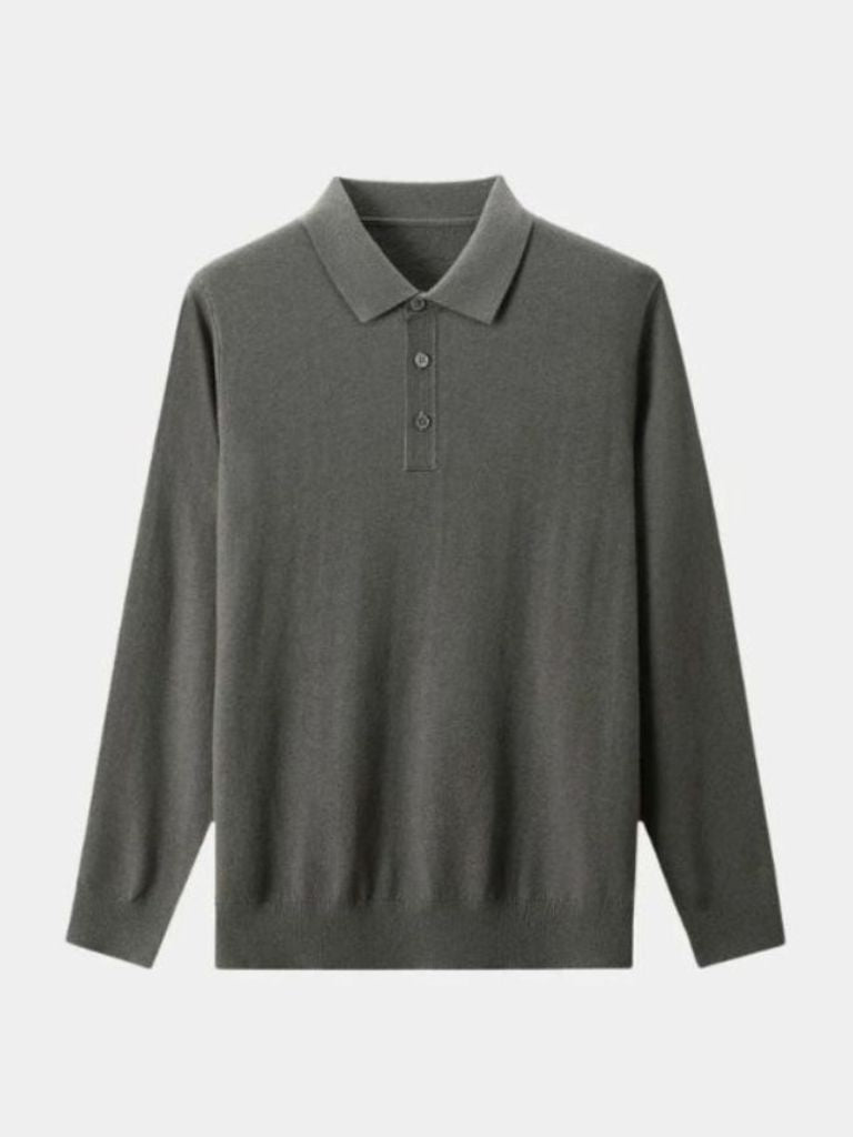 Pullover Polo con Bottoni in Lana