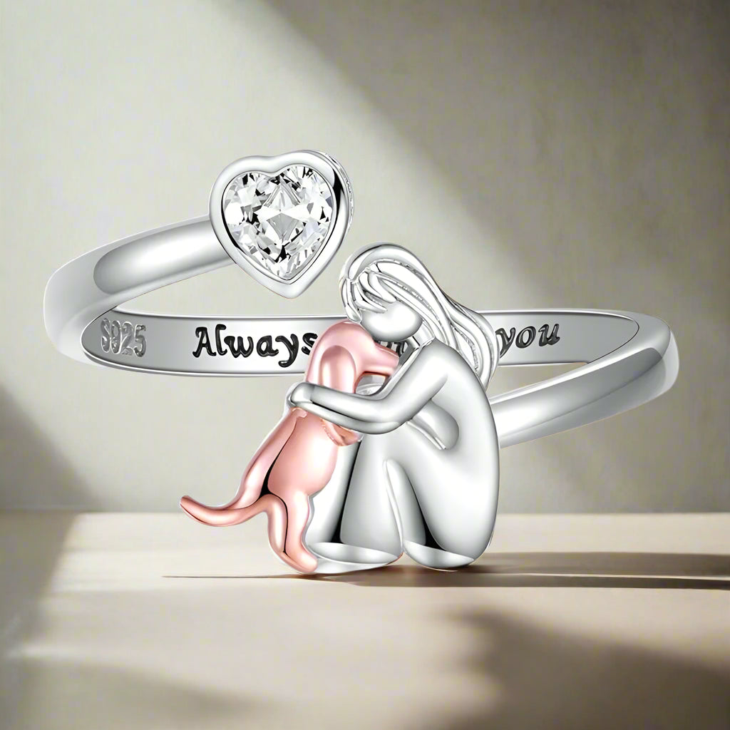 Aria & Lily | Anello Abbraccio con Cane (Rosa)